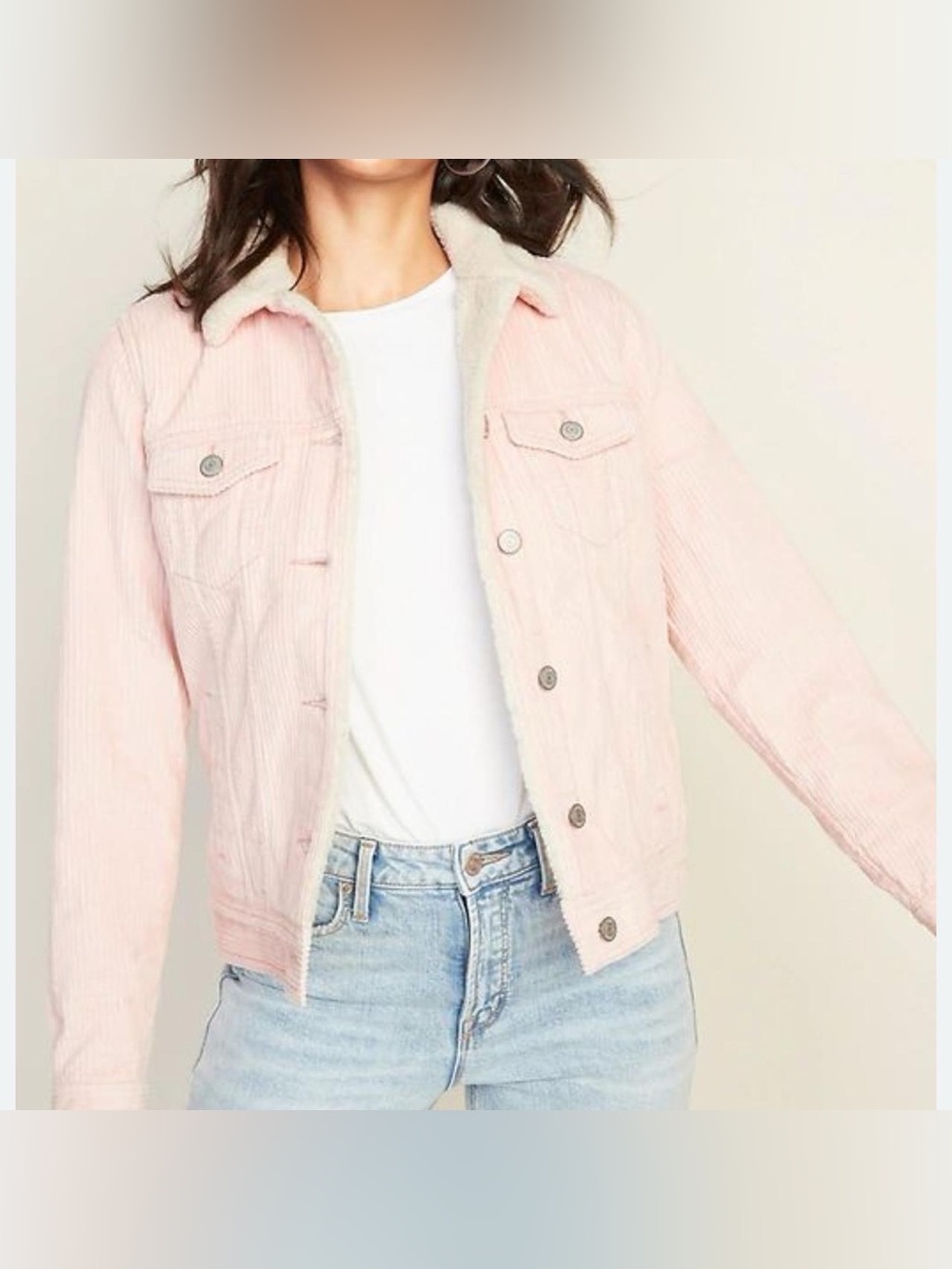 Old Navy Women's Pink Sherpa-Lined Corduroy Jacket